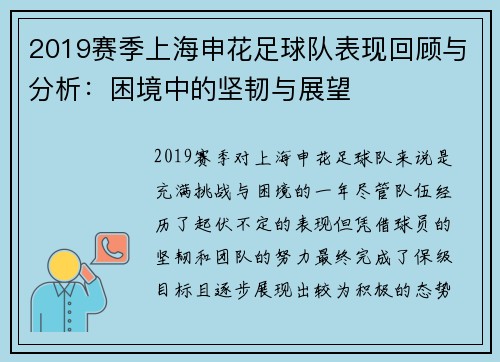 2019赛季上海申花足球队表现回顾与分析：困境中的坚韧与展望